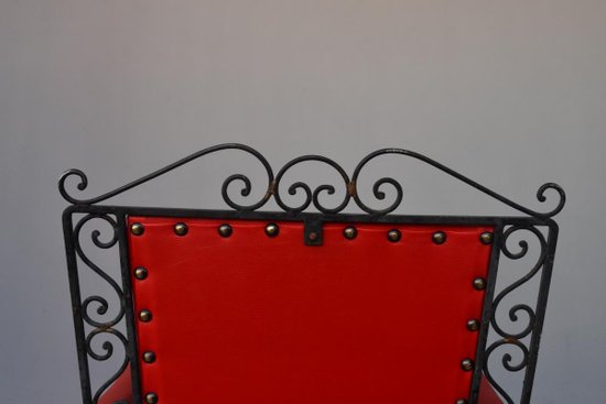 Series 4 Wrought Iron Armchairs 1950's Red Skaï