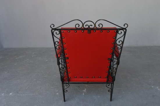 Series 4 Wrought Iron Armchairs 1950's Red Skaï