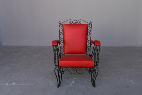 Series 4 Wrought Iron Armchairs 1950's Red Skaï