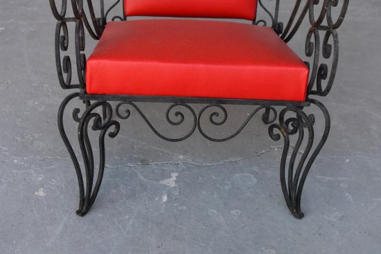 Series 4 Wrought Iron Armchairs 1950's Red Skaï