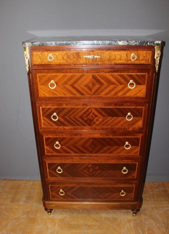 Chiffoniere in mogano e intarsio in stile Luigi XVI, 1925 ca.