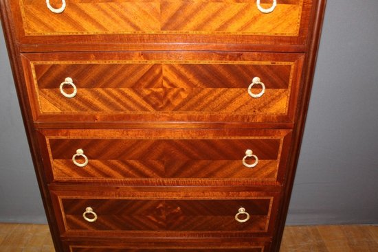 Chiffoniere in mogano e intarsio in stile Luigi XVI, 1925 ca.