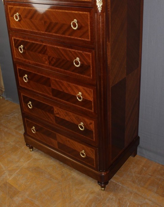 Chiffoniere in mogano e intarsio in stile Luigi XVI, 1925 ca.