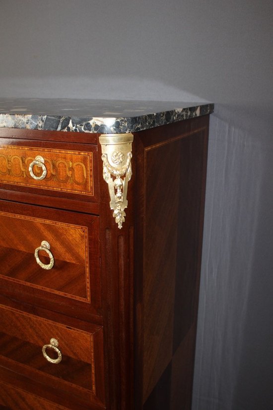 Chiffoniere in mogano e intarsio in stile Luigi XVI, 1925 ca.