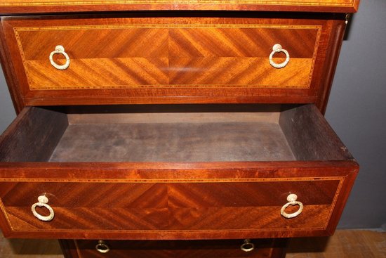 Chiffoniere in mogano e intarsio in stile Luigi XVI, 1925 ca.