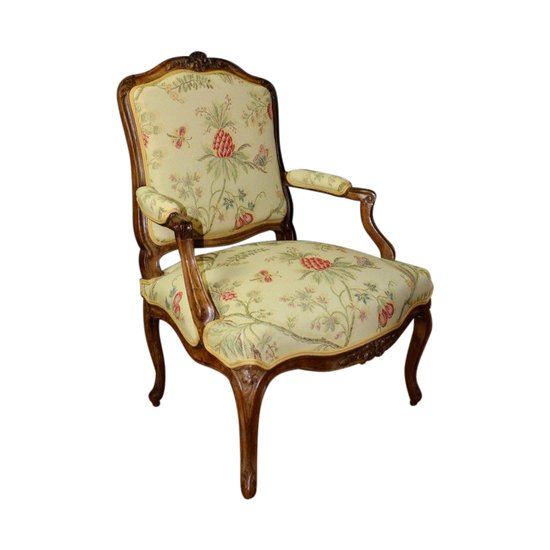 Fauteuil à dos plat Louis XV en noyer XVIII