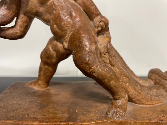 Sylvestre Clerc - Bambino che tira un serpente Scultura in terracotta Susse Frères