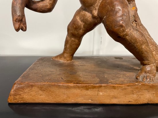 Sylvestre Clerc - Bambino che tira un serpente Scultura in terracotta Susse Frères
