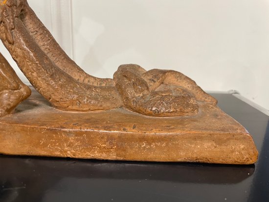 Sylvestre Clerc - Bambino che tira un serpente Scultura in terracotta Susse Frères