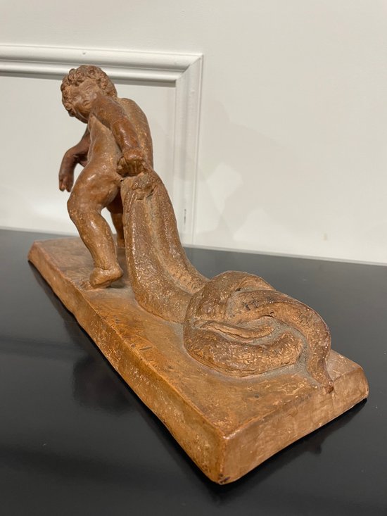 Sylvestre Clerc - Bambino che tira un serpente Scultura in terracotta Susse Frères