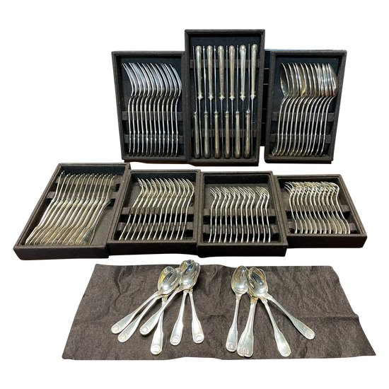 Christofle - Silver Plated Cutlery Set Vendome Shell Model 95 pieces