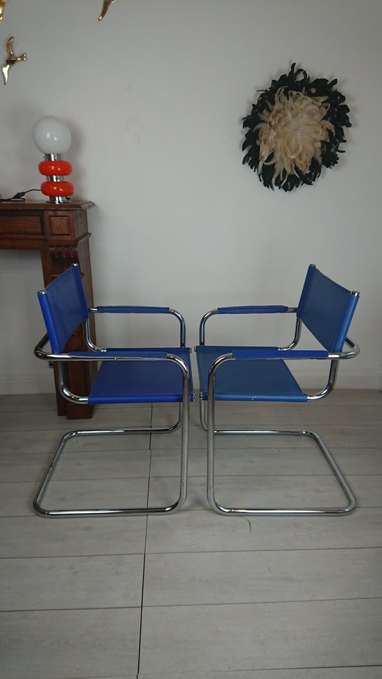Fauteuils design cuir Bleue roi Marcel Breuer attribué Mattéo  Grassi