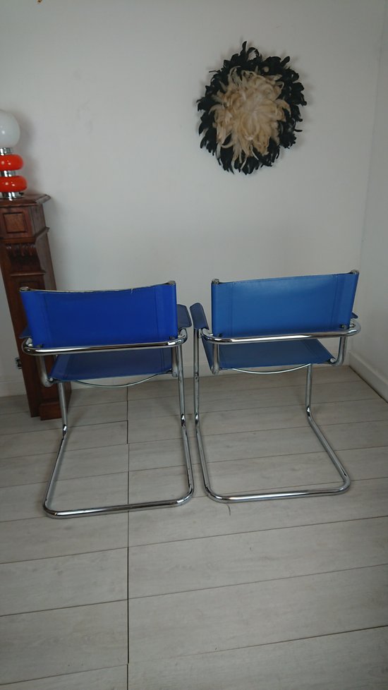 Fauteuils design cuir Bleue roi Marcel Breuer attribué Mattéo  Grassi