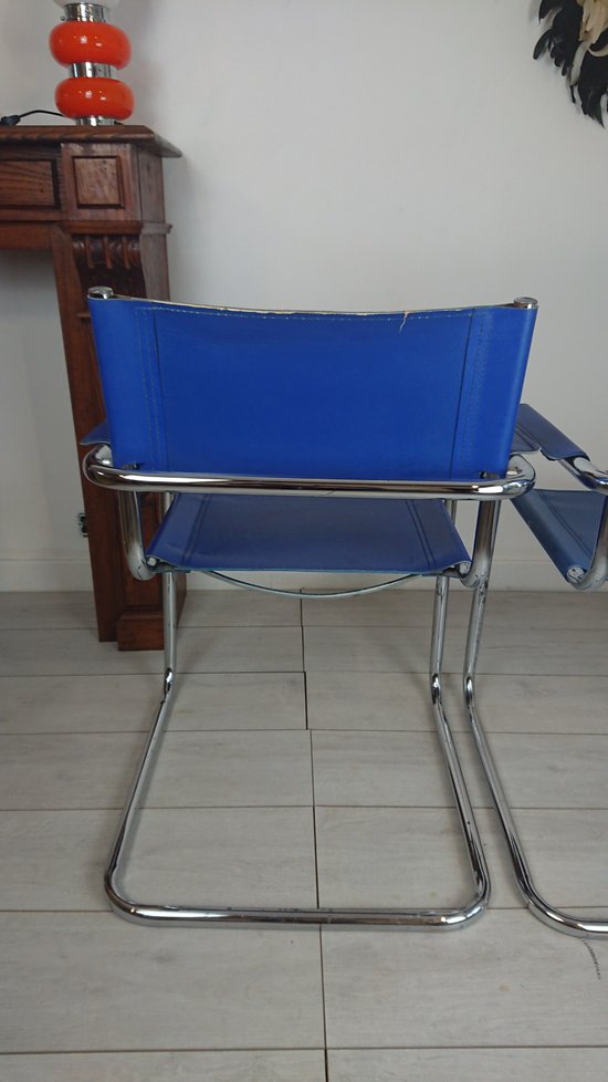 Fauteuils design cuir Bleue roi Marcel Breuer attribué Mattéo  Grassi
