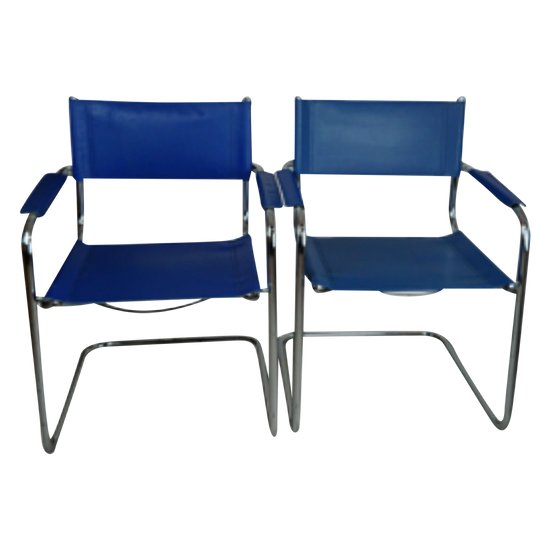 Fauteuils design cuir Bleue roi Marcel Breuer attribué Mattéo  Grassi