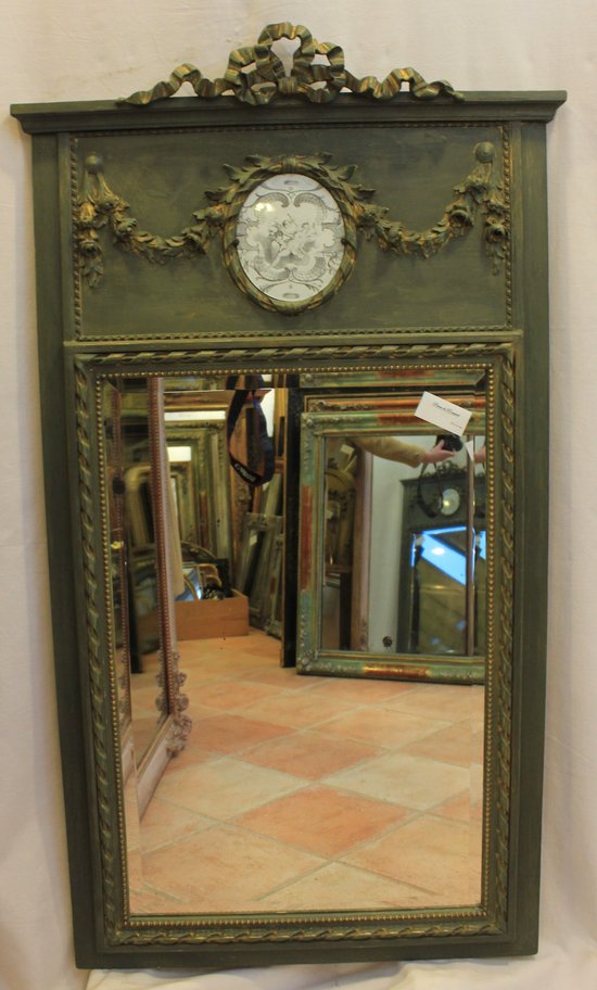 Louis XVI Style Trumeau with Patina, Bevelled Mirror 74 X 135 Cm