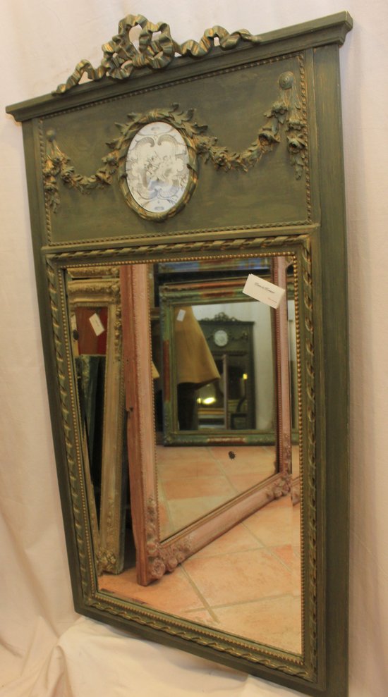 Louis XVI Style Trumeau with Patina, Bevelled Mirror 74 X 135 Cm