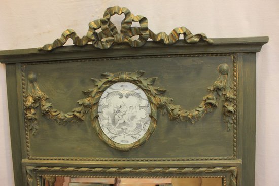 Louis XVI Style Trumeau with Patina, Bevelled Mirror 74 X 135 Cm