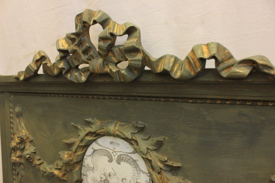 Louis XVI Style Trumeau with Patina, Bevelled Mirror 74 X 135 Cm