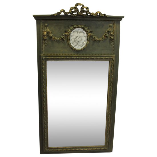 Louis XVI Style Trumeau with Patina, Bevelled Mirror 74 X 135 Cm