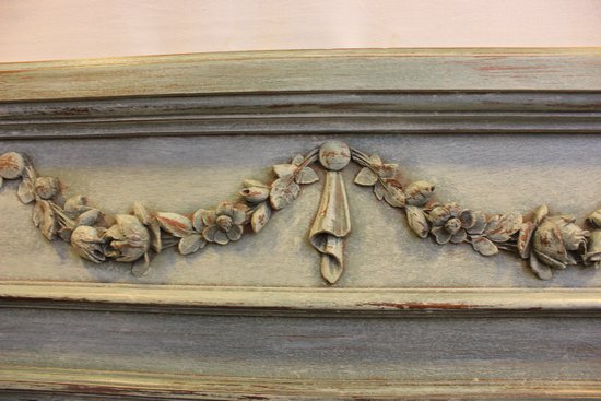 Grand Miroir Bois Sculpté Et Patiné, Glace Biseautée 99 X 168 Cm