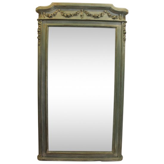 Grand Miroir Bois Sculpté Et Patiné, Glace Biseautée 99 X 168 Cm
