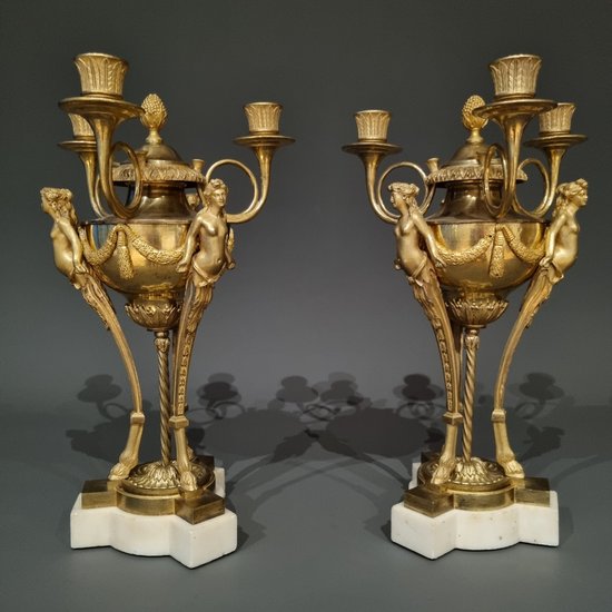 Louis XVI period, Rare pair of candelabra in athenian style. Gouthière, Thomire.