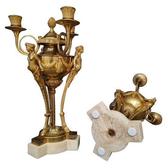 Louis XVI period, Rare pair of candelabra in athenian style. Gouthière, Thomire.