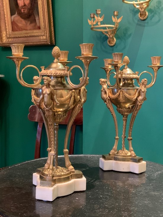 Louis XVI period, Rare pair of candelabra in athenian style. Gouthière, Thomire.