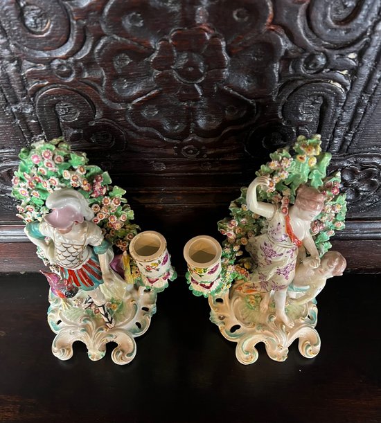 A pair of late 18thc Derby candlestick figures depicting Venus and Mars. c1765