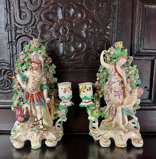 A pair of late 18thc Derby candlestick figures depicting Venus and Mars. c1765