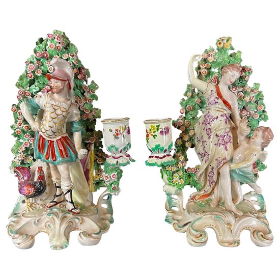 A pair of late 18thc Derby candlestick figures depicting Venus and Mars. c1765