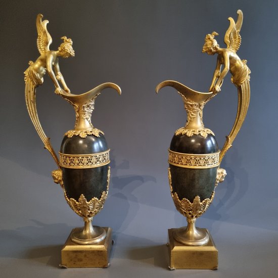 Claude Galle, Large Pair of Ewers, Early XIXth Century.