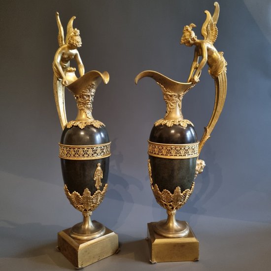 Claude Galle, Large Pair of Ewers, Early XIXth Century.