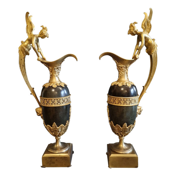 Claude Galle, Large Pair of Ewers, Early XIXth Century.