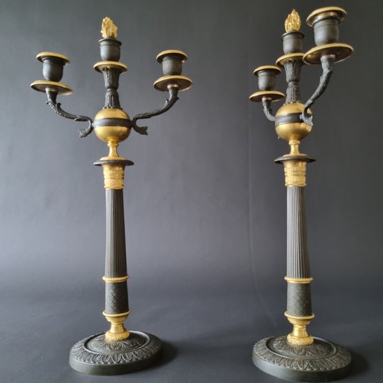 Empire-restoration Period: Large Pair Of Candelabra