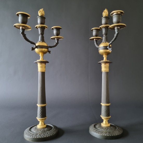 Empire-restoration Period: Large Pair Of Candelabra