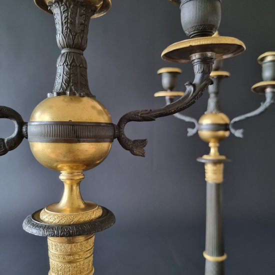 Empire-restoration Period: Large Pair Of Candelabra