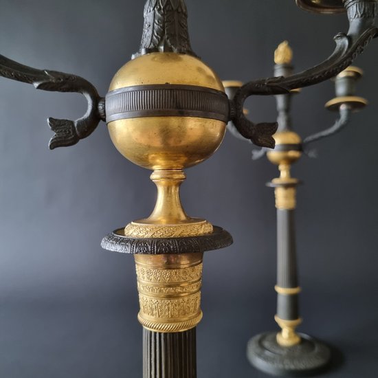 Empire-restoration Period: Large Pair Of Candelabra