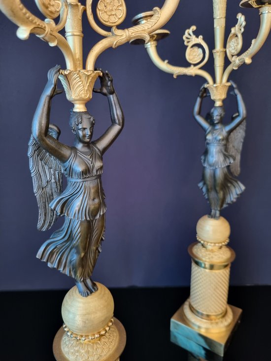 Empire Period: Large Pair Of Candelabra With Winged Victories.