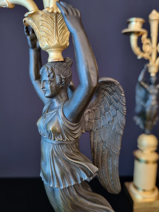 Empire Period: Large Pair Of Candelabra With Winged Victories.