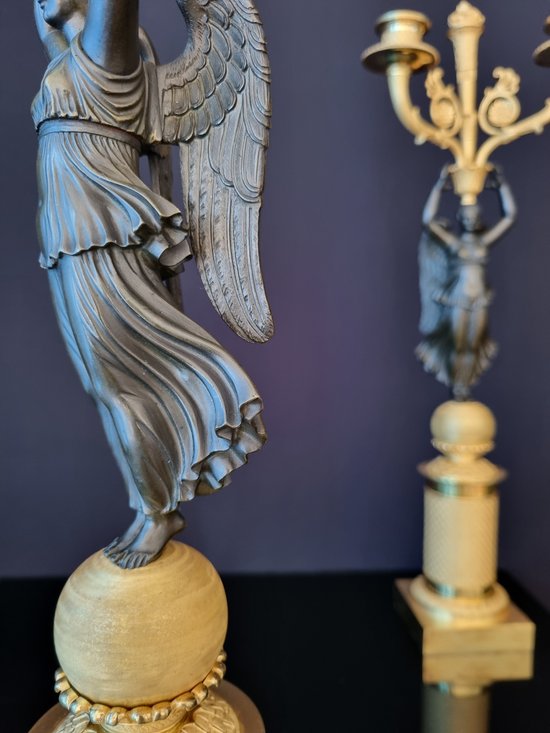 Empire Period: Large Pair Of Candelabra With Winged Victories.