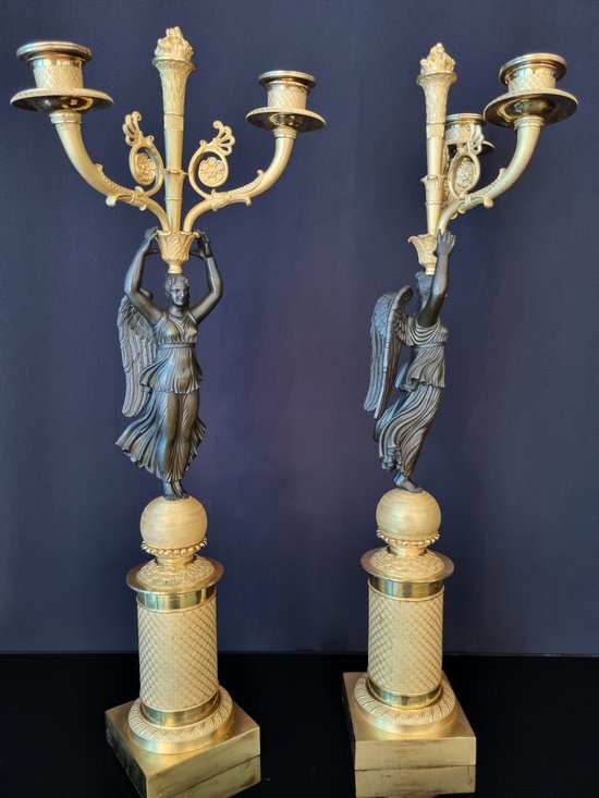 Empire Period: Large Pair Of Candelabra With Winged Victories.