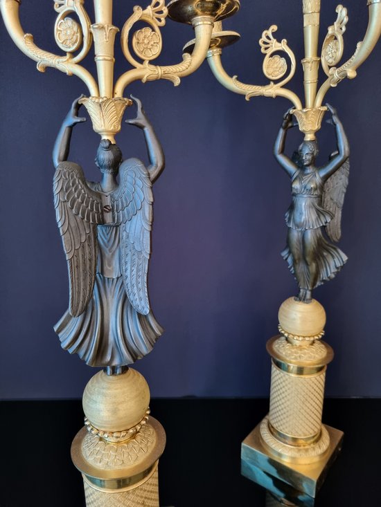 Empire Period: Large Pair Of Candelabra With Winged Victories.