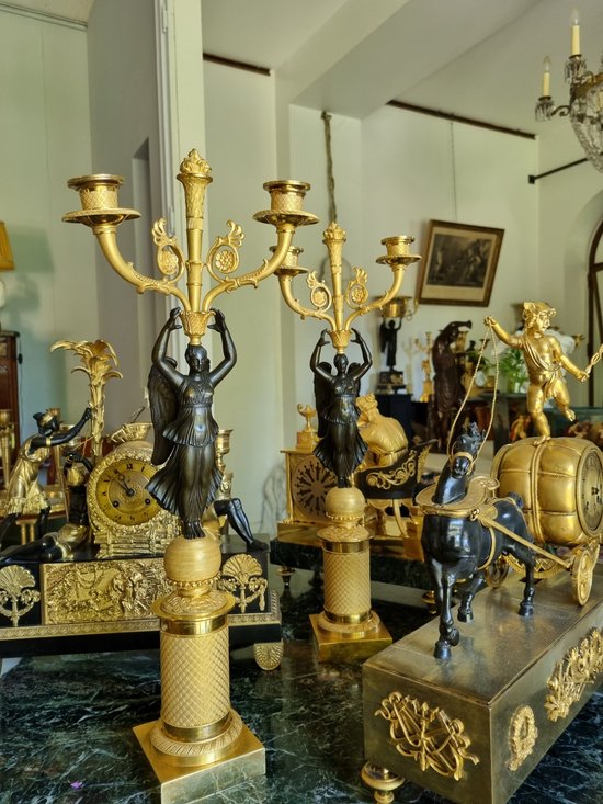 Empire Period: Large Pair Of Candelabra With Winged Victories.