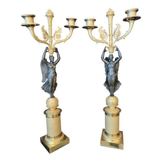 Empire Period: Large Pair Of Candelabra With Winged Victories.