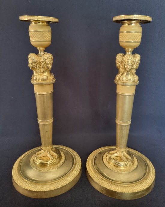 Claude Galle, Pair Of "Wonderful" Candlesticks From The Empire Period.