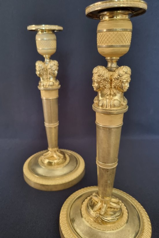 Claude Galle, Pair Of "Wonderful" Candlesticks From The Empire Period.