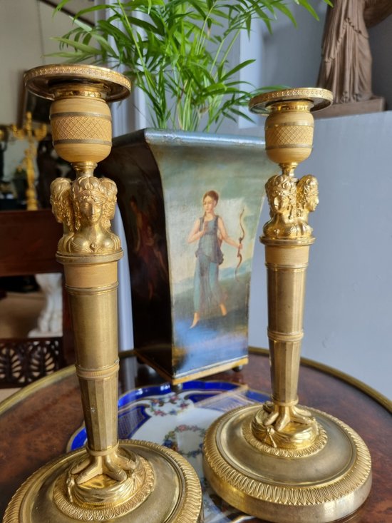 Claude Galle, Pair Of "Wonderful" Candlesticks From The Empire Period.