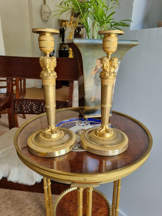 Claude Galle, Pair Of "Wonderful" Candlesticks From The Empire Period.